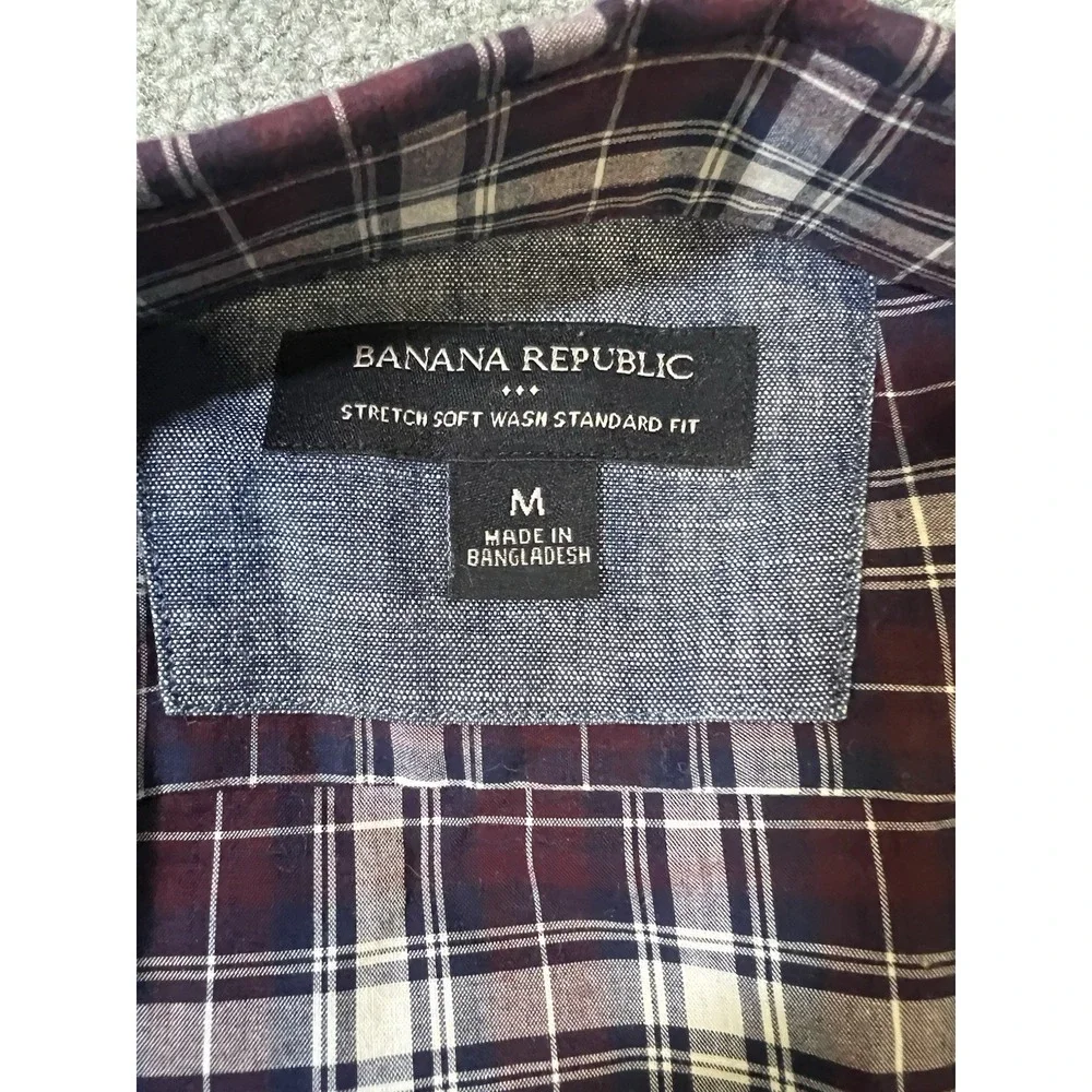 Banana Republic Maroon And Blue Plaid Stretch Standard Fit‎ Button Shirt Size M